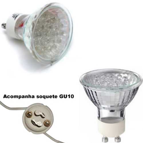 Lâmpada dicróica base GU10 20 leds branca fria 6400k 1,5w/220volts acompanha soquete GU10 - Cód: 6404 - Marca: Ecrom