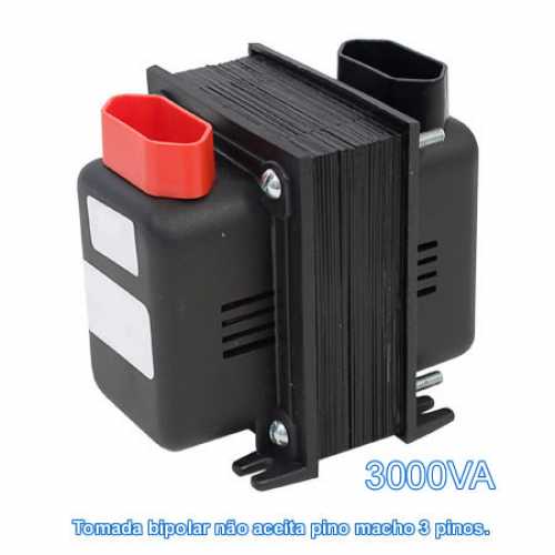 Transformador De Voltagem 3000va Bivolt Tomada Bipolar - Entrada 110v P/ 220v Ou 220v P/ 110v - Cód: 3227 - Marca: Fiolux