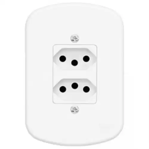 Tomada dupla 2P+T 10A com placa 4x2 padrão Brasileiro - Cód: 3916 - Marca: Fame