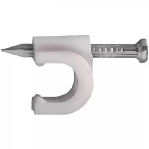 Fixador para fio e cabo circular 10,00mm c/ prego de aço branco 50pçs ref. FC-0103 - Cód: 4683 - Marca: Decorlux