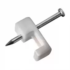 Fixador para fio e cabo retangular 6,00mm c/ prego de aço branco 50pçs ref. FR-0063 - Cód: 1087 - Marca: Decorlux